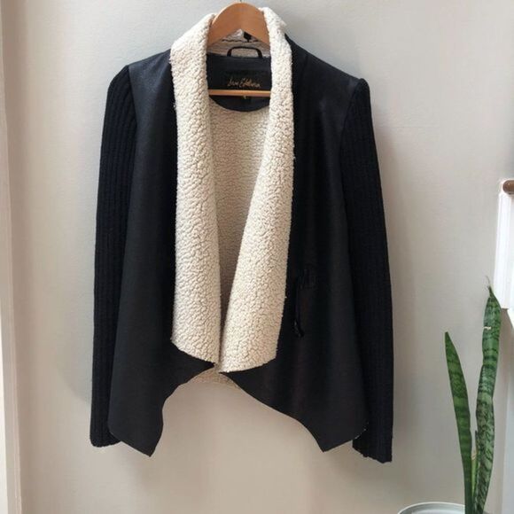 Sam Edelman Jackets & Blazers - Sam Edelman Sherpa Lined Black Sweater wrap coat w Faux Leather/Shearling size S